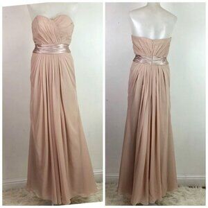 Franssical Strapless Pleated Bodice Chiffon Gown champagne color size 6